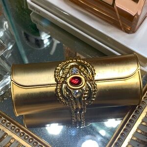 Vintage Gold Princess Marcella Borghese Mirrored Lipstick Compact Red Cabochon